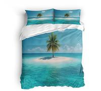 Copripiumino Singolo 135x200cm Alberi Di Cocco Dell'isola Mare 3D Set di Biancheria da Letto Con Microfibra Comfort Morbida 3-Pezzi con 2 Federe 50x75 con Cerniera e Fascette Angolari