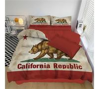 Copripiumino Singolo 135X200Cm, Set Copripiumino In Microfibra, Reversibile Biancheria Da Letto Orso Bruno D'Epoca Bandiera Della California 3 Pezzi, Copripiumone Con Federe, Marrone Rossastro