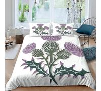 Copripiumino Singolo 140x200 Stampa 3D Fiore di Cardo Parure Copri Piumino Piante Viola 3 Pezzi Set di Biancheria da Letto Include 1 Copripiumini Singolo e 2 Federe G.1452