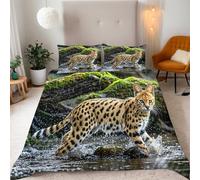 Copripiumino Singolo 150x200 cm Ghepardo - copri piumino Animali Delle Praterie 3D Set di Biancheria da Letto Con Microfibra Comfort Morbida 3-Pezzi 2 Federe 50x75 con Cerniera e Fascette Angolari