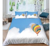 Copripiumino Singolo 155x200 cm Mongolfiera in Morbido Microfibra 3D Biancheria da Letto Cielo e Nuvole Bianche 3 Pezzi incluso 1 Copripiumini e 2 Federe 50x80 cm S.1886