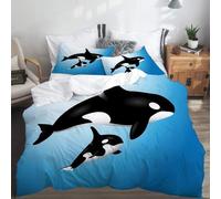 Copripiumino Singolo 155x200 cm Orca Assassina in Morbido Microfibra 3D Biancheria da Letto Animali Dell'oceano 3 Pezzi incluso 1 Copripiumini e 2 Federe 50x80 cm N.1070