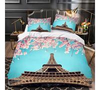 Copripiumino Singolo 155x200 cm Torre Eiffel in Morbido Microfibra 3D Biancheria da Letto Architettura Moderna 3 Pezzi incluso 1 Copripiumini e 2 Federe 50x80 cm S.758