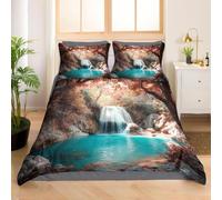Copripiumino Singolo 155x200 Turchese Set di Biancheria da Letto 3D Paesaggio con Cascata Naturale Copripiumini in Morbido Microfibra con Cerniere e 2 Federe 50x80 h.872