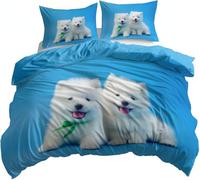 Copripiumino Singolo 155x220 Cane da Compagnia Set di Biancheria da Letto per Bambini Cane Carino 3D Copri Piumino in Morbido Microfibra Copripiumini con Cerniere e 2 Federe E-1731
