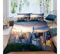 Copripiumino Singolo 155x220 New York Set di Biancheria da Letto per Bambini Paesaggio Cittadino 3D Copri Piumino in Morbido Microfibra Copripiumini con Cerniere e 2 Federe A-1527