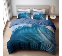 Copripiumino Singolo 155x220 Oceano Blu Set di Biancheria da Letto per Bambini Onde 3D Copri Piumino in Morbido Microfibra Copripiumini con Cerniere e 2 Federe D-501