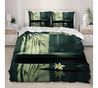 Copripiumino Singolo Asia Orientale Copripiumino 155x220 cm Biancheria da Letto Bambù Verde 3 Pezzi, 3D Copripiumini Microfibra con Cerniera e 2 Federe 50x80 cm C-3398