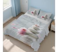 Copripiumino Singolo Asia Orientale Copripiumino 155x220 cm Biancheria da Letto Pietra di Loto 3 Pezzi, 3D Copripiumini Microfibra con Cerniera e 2 Federe 50x80 cm C-2887