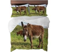 Copripiumino Singolo Asino Set di Biancheria da Letto Animali da Fattoria Copripiumini in Morbida Microfibra Stampa 3D Copri Piumino 155x200 con 2 Federe K-2166