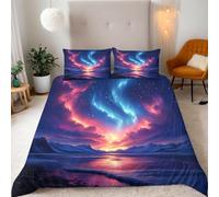 Copripiumino Singolo Aurora Boreale 135 x 200 cm 3D Set Copripiumino Catena Montuosa Morbida Microfibra Biancheria da Letto 3 Pezzi Parure Copripiumone con 2 Federe b_1903