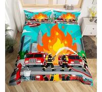 Copripiumino Singolo Bambini Pompiere Stampa 3D Set Copripiumino 155x220 Bambini 2 pezzi Parure Copri Piumino Piumone Cartone Animato Biancheria da Letto in Microfibra a.5071