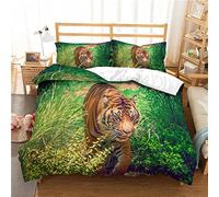 Copripiumino Singolo Bambino 135x200 cm Tigre Verde Biancheria da Letto con Cerniera Nascosta Morbido Traspirante Set Copripiumini in Microfibra e 2 Federe 50x80 cm