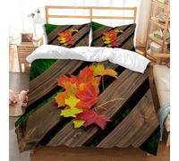 Copripiumino Singolo Bambino 135x200 Foglia D'acero Set di Biancheria da Letto Stampa 3D Tabellone in Legno Vintage Copri Piumino in Morbido Microfibra Copripiumini con Cerniere e 2 Federe A-1346