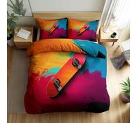 Copripiumino Singolo Bambino 135x200 Modello di Skateboard Set di Biancheria da Letto Stampa 3D Colore Sfumato Copri Piumino in Morbido Microfibra Copripiumini con Cerniere e 2 Federe D-38