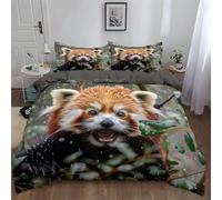 Copripiumino Singolo Bambino 135x200 Panda Rosso Set di Biancheria da Letto Stampa 3D Simpatici Animali Copri Piumino in Morbido Microfibra Copripiumini con Cerniere e 2 Federe E-1808