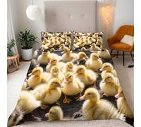 Copripiumino Singolo Bambino Piccola Anatra Animali Da Fattoria Biancheria da letto Completo letto Reversibile Set Copripiumino 2 Pezzi, Copripiumino 135x200 cm e 1 Federa 50x75 cm