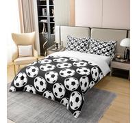 Copripiumino Singolo Calcio Traspirante in Microfibra Set di Biancheria da Letto Sport con la Palla con Cerniera 3D Copripiumino 135x200 e 2 Federe b-2640