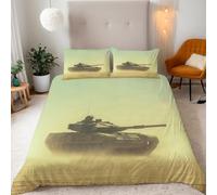 Copripiumino Singolo Carro Armato Deserto 135x200 cm Copripiumino Cisterna 3D Squisita Stampa Set di Biancheria da Letto Microfibra Cerniera Invisibile Lacci a Quattro Angoli 2 Federe 50x80 cm