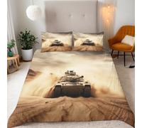 Copripiumino Singolo Carro Armato Deserto 155x220 cm + 2 Federe 50x80 cm Set Copripiumino Cisterna 3D Stampa Microfibra Comfort Lavabile In Lavatrice Cerniera Invisibile Lacci a Quattro Angoli