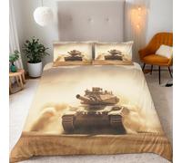 Copripiumino Singolo Carro Armato Deserto 155x220 cm Copripiumino Cisterna 3D Squisita Stampa Set di Biancheria da Letto Microfibra Cerniera Invisibile Lacci a Quattro Angoli 2 Federe 50x80 cm