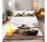 Copripiumino Singolo Carro Armato Guerra 150x200 cm 2 Federe 50x80 cm Copripiumino Cisterna 3D Stampa Set di Biancheria da Letto Microfibra Lavabile In Lavatrice Adatto Camerette Letto Singolo