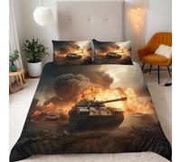 Copripiumino Singolo Carro Armato Guerra 150x200 cm + 2 Federe 50x80 cm Set Copripiumino Cisterna 3D Stampa Microfibra Comfort Lavabile In Lavatrice Cerniera Invisibile Lacci a Quattro Angoli