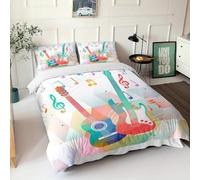 Copripiumino Singolo Chitarra Colorata 155 x 200 cm 3D Set Copripiumino Musica Melodica Morbida Microfibra Biancheria da Letto 3 Pezzi Parure Copripiumone con 2 Federe a.1712