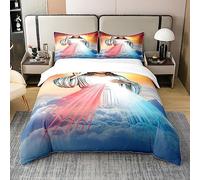 Copripiumino singolo con Gesù Cristiano, 100% cotone biologico, per adolescenti e adulti, decorazione per camera da letto, set di biancheria da letto Mary Bless, cultura religiosa, 2 pezzi con 1