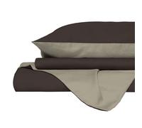 Copripiumino Singolo con Sacco e Federe in Tinta Unita Double Face Linea Vera Marrone e Tortora