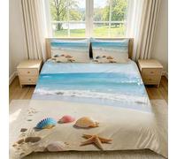 Copripiumino Singolo Conchiglie Blu 155 x 200 cm 3D Set Copripiumino Stelle Marine e Onde Morbida Microfibra Biancheria da Letto 3 Pezzi Parure Copripiumone con 2 Federe d-915
