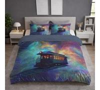 Copripiumino singolo - Copripiumino 135 x 200 Set Biancheria da Letto 2 pezzi Morbida Traspirante e Anti-pilling - Resistente e Lunga Durata - Con Cerniera e Federe Fantasia Universo Treno Azzurro