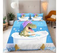 Copripiumino Singolo Dinosauro Dei Cartoni Animati Biancheria da letto Completo letto Reversibile Set Copripiumino 3 Pezzi, Copripiumino 155x200 cm e 2 Federa 50x75 cm