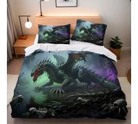 Copripiumino Singolo Drago Scheletro 135x200 cm + 2 Federe 50x80 cm Set Copripiumino Drago Gotico 3D Stampa Microfibra Comfort Lavabile In Lavatrice Cerniera Invisibile Lacci a Quattro Angoli