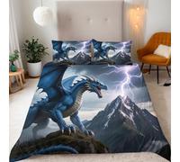 Copripiumino Singolo Drago Volante - copri piumino Animali Fantastici 135x200 cm 3-Pezzi + 2 Federe 50x75 Microfibra Morbida 3D Stampa Biancheria da Letto con Cerniera e Fascette Angolari Adatto