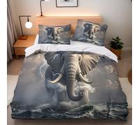 Copripiumino Singolo Elefante Onde 155x220 cm Copripiumino Elefante Animale 3D Squisita Stampa Set di Biancheria da Letto Microfibra Cerniera Invisibile Lacci a Quattro Angoli 2 Federe 50x80 cm