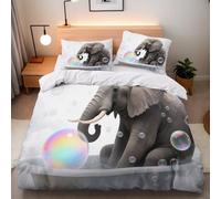 Copripiumino Singolo Elefante Vasca Da Bagno 155x220 cm + 2 Federe 50x80 cm Set Copripiumino Animale 3D Stampa Microfibra Comfort Lavabile In Lavatrice Cerniera Invisibile Lacci a Quattro Angoli