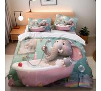 Copripiumino Singolo Elefante Vasca Da Bagno 155x220 cm Copripiumino Bambini 3D Squisita Stampa Set di Biancheria da Letto Microfibra Cerniera Invisibile Lacci a Quattro Angoli 2 Federe 50x80 cm