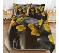 Copripiumino Singolo Fiori Gialli 135 x 200 cm 3D Set Copripiumino Piante e Fiori Morbida Microfibra Biancheria da Letto 3 Pezzi Parure Copripiumone con 2 Federe b_1537
