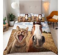 Copripiumino Singolo Gatto Carino - copri piumino Cavallo 135x200 cm 3-Pezzi + 2 Federe 50x75 Microfibra Morbida 3D Stampa Biancheria da Letto con Cerniera e Fascette Angolari Adatto