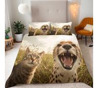 Copripiumino Singolo Gatto Leopardo 135x200 cm Copripiumino Carino Animale 3D Squisita Stampa Set di Biancheria da Letto Microfibra Cerniera Invisibile Lacci a Quattro Angoli 2 Federe 50x80 cm