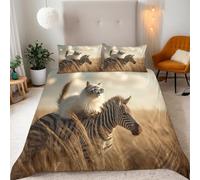Copripiumino Singolo Gatto Zebra 155x220 cm 2 Federe 50x80 cm Copripiumino Creativo Animale 3D Stampa Set di Biancheria da Letto Microfibra Lavabile In Lavatrice Adatto Camerette Letto Singolo