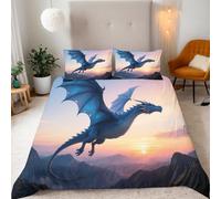 Copripiumino Singolo Gigante Drago Alba 150x200 cm + 2 Federe 50x80 cm Set Copripiumino Paesaggio 3D Stampa Microfibra Comfort Lavabile In Lavatrice Cerniera Invisibile Lacci a Quattro Angoli