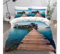 Copripiumino Singolo Isole Set di Biancheria da Letto per Bambini in Morbida Microfibra Copripiumini 3D Vista Mare Copripiumino 135x200 cm + 2 Federa 50x80 cm C-777