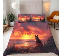 Copripiumino Singolo Lupo Set di Biancheria da Letto Paesaggio Al Tramonto Copripiumini in Morbida Microfibra Stampa 3D Copri Piumino 135x200 con 2 Federe H-1731