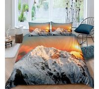 Copripiumino Singolo Montagna di Neve Set di Biancheria da Letto per Bambini in Morbida Microfibra Copripiumini 3D Alba Copripiumino 135x200 cm + 2 Federa 50x80 cm C-752