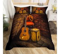 Copripiumino Singolo Musica Retrò Traspirante in Microfibra Set di Biancheria da Letto Chitarra con Cerniera 3D Copripiumino 155x220 e 2 Federe b.1517