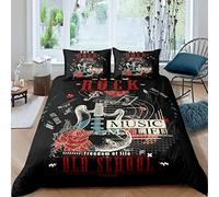 Copripiumino Singolo Musica Rock, Copripiumone Chitarra in Stampe 3D Morbida Microfibra, Biancheria da Letto 135x200 cm con 2 Federe 50x80 cm