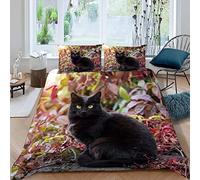 Copripiumino Singolo, NeroBiancheria da Letto in Morbida Microfibra, Gatto copri piumino 135x200 cm e 2 Federe 50x80 cm con Zippere