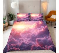 Copripiumino Singolo Nuvole Colorate Rosa Biancheria da letto Completo letto Reversibile Set Copripiumino 3 Pezzi, Copripiumino 155x200 cm e 2 Federa 50x75 cm